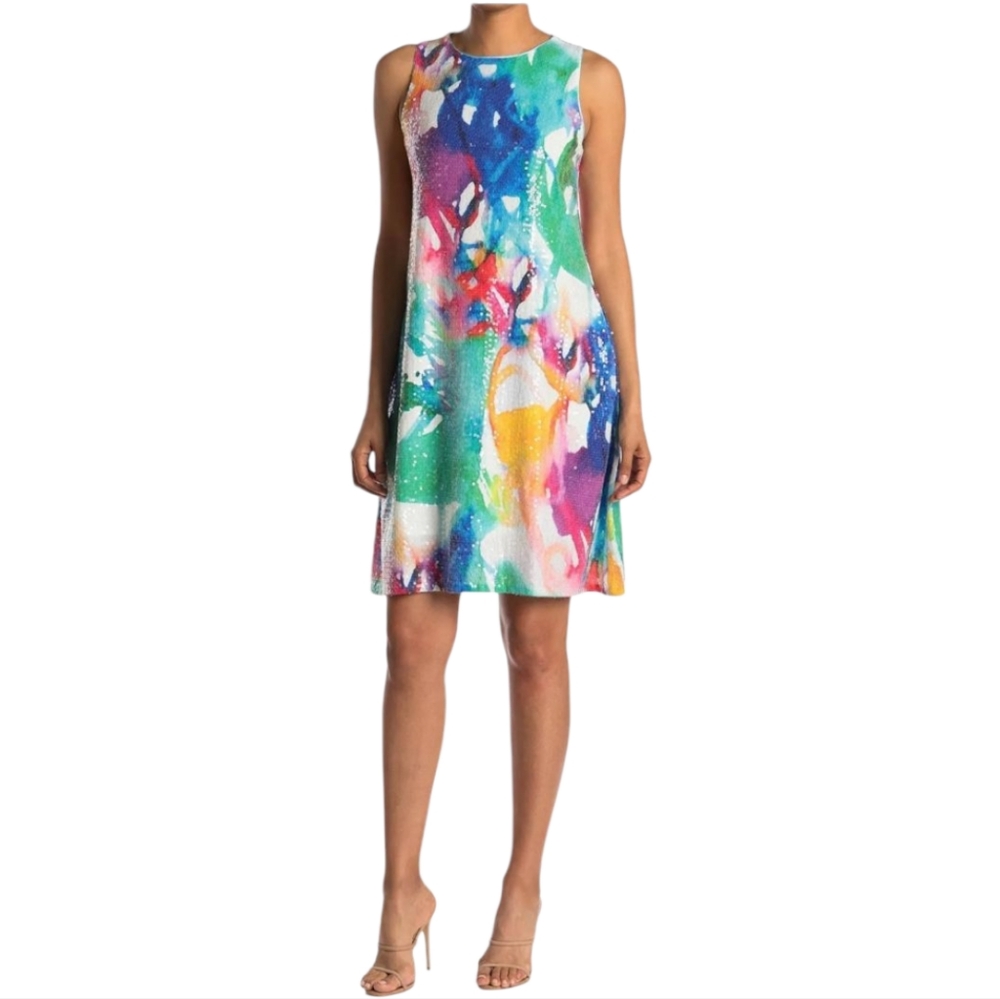 Julia Jordan Colorful Sequin Watercolor Cocktail Shift Dress - Picture 12 of 12
